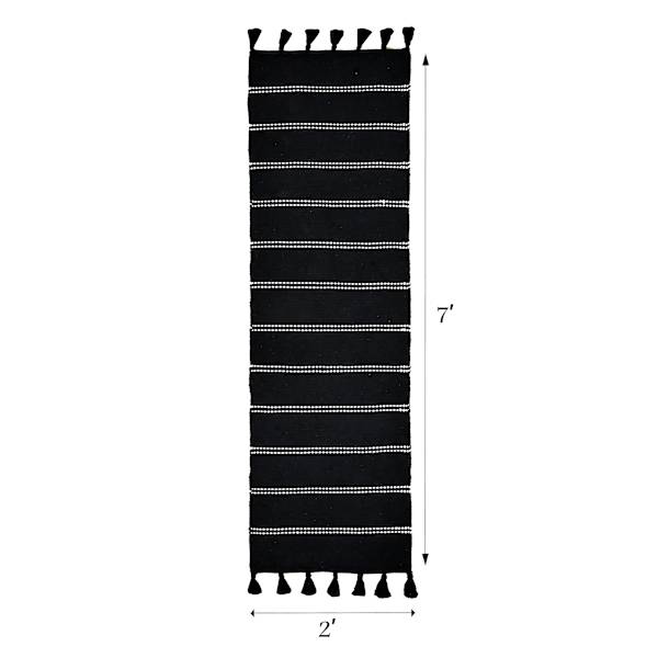 (D582) Honeybloom Woven Black Striped Runner Rug, 2x7