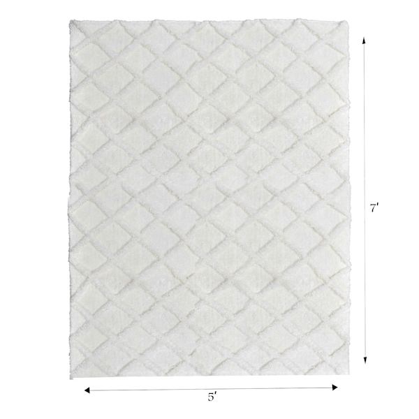 (B813) Ivory Diamond Tufted Shag Area Rug, 5x7
