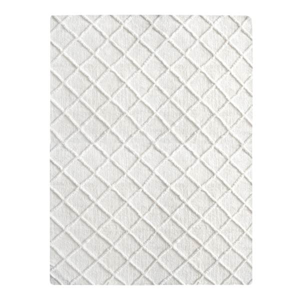 (B813) Ivory Diamond Tufted Shag Area Rug, 8x10