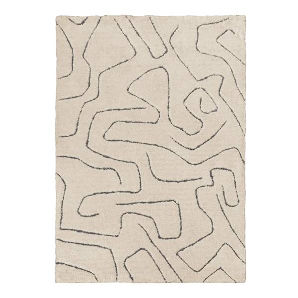 (C189) Crosby St. Ivory Geometric Shag Area Rug, 5x7