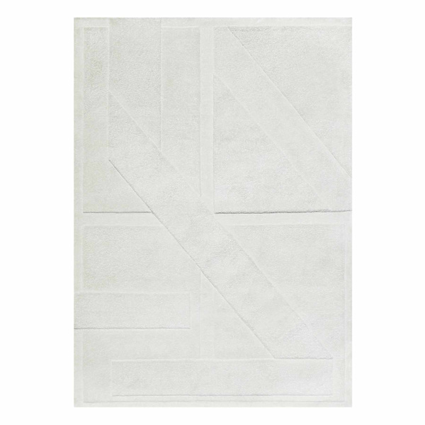 (B802) Laila Ali White Geometric High-Low Area Rug, 5x7
