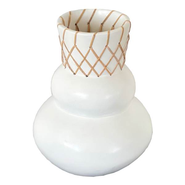 Found & Fable Gashia White Terracotta Vase With Rattan, Large