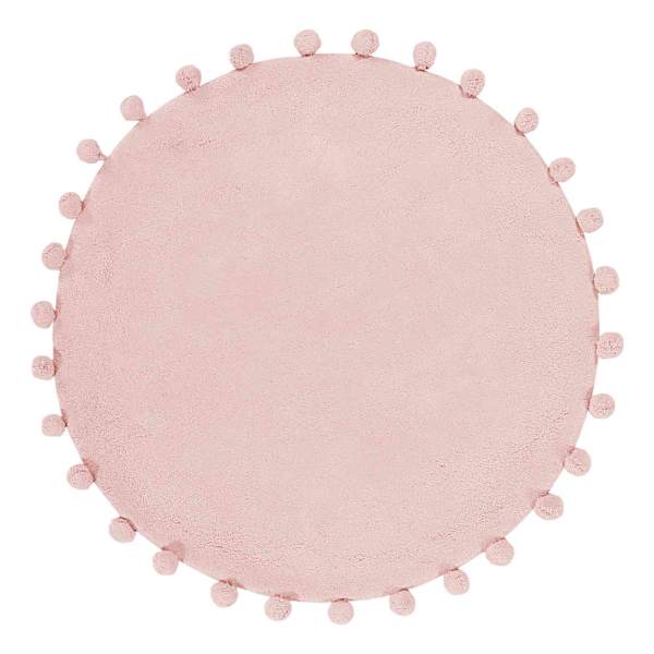 Tiny Dreamers Pink Round Pom-Pom Accent Rug, 3'
