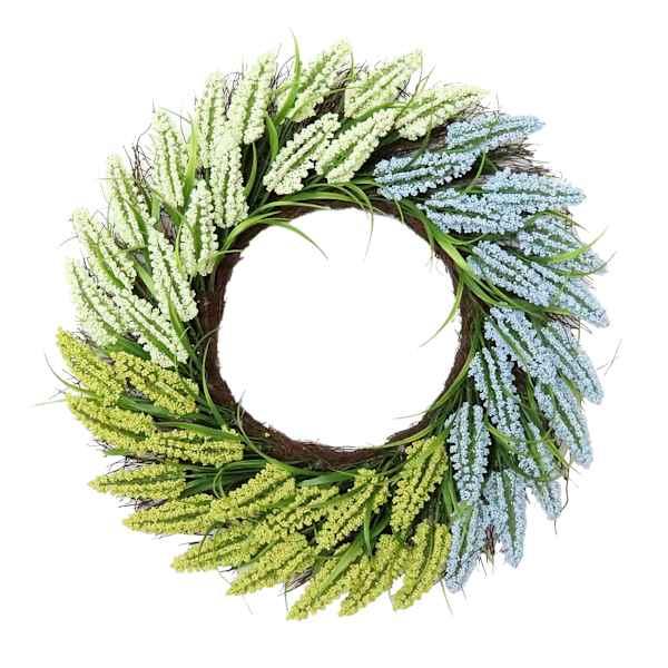 Blue & Green Heather Floral Wreath, 28"