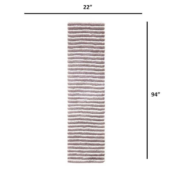 (A368) Microfiber Silver Striped High-Low Runner, 2x7