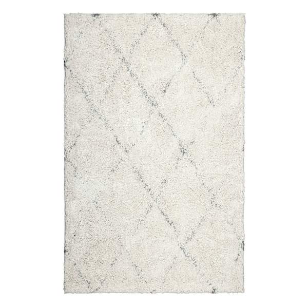 (C103) Ivory & Grey Long Pile Diamond Design Shag Area Rug, 8x10