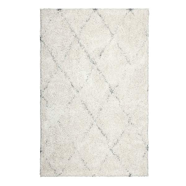 (C103) Ivory & Grey Long Pile Diamond Design Shag Area Rug, 5x7
