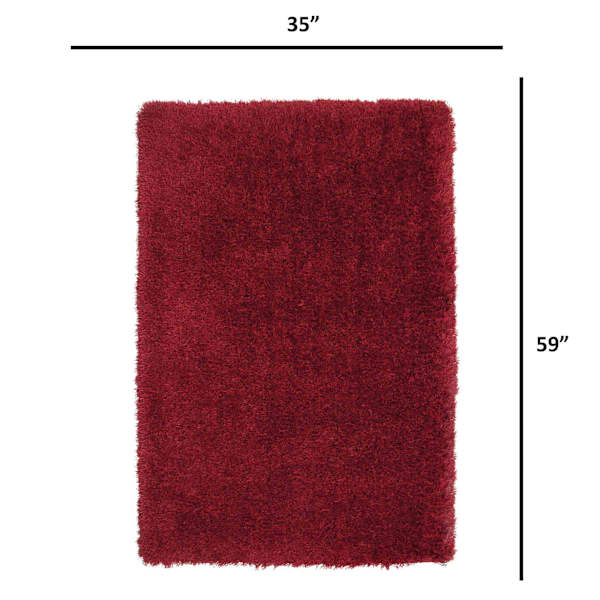(C24) Plain Red Long Pile Shag, 3x5