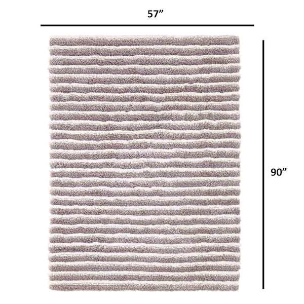 (A368) Silver Striped High-Low Microfiber Area Rug, 5x8