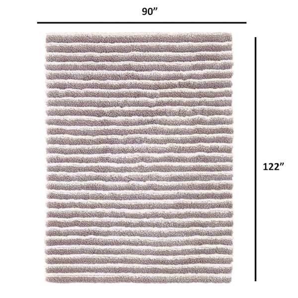 (A368) Silver Striped High-Low Microfiber Area Rug, 8x10