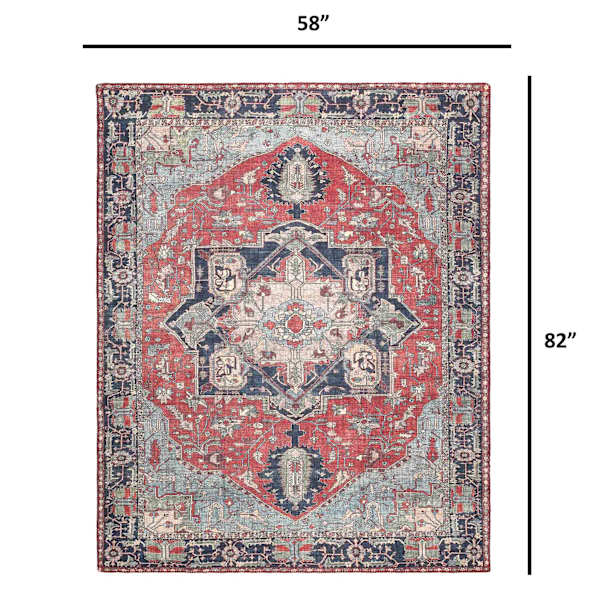 (D473) Fenix Red Medallion Chenille Area Rug, 5x7