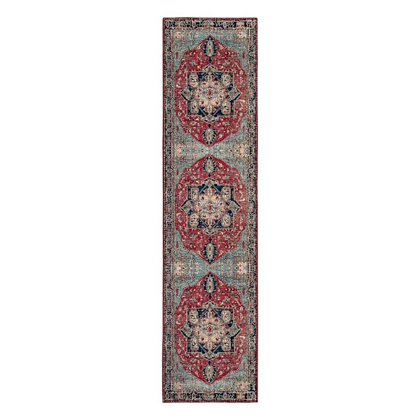 (D473) Fenix Red Medallion Chenille Runner, 2x7