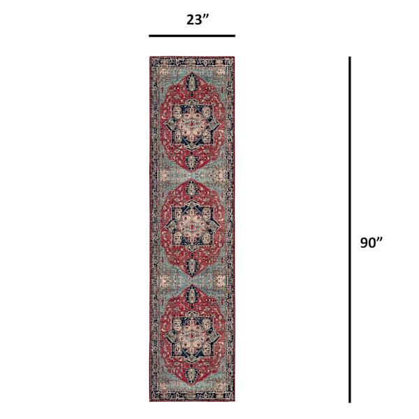 (D473) Fenix Red Medallion Chenille Runner, 2x7