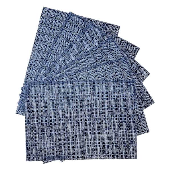Set of 6 Marquis Blue Woven Vinyl Placemats, 13x18
