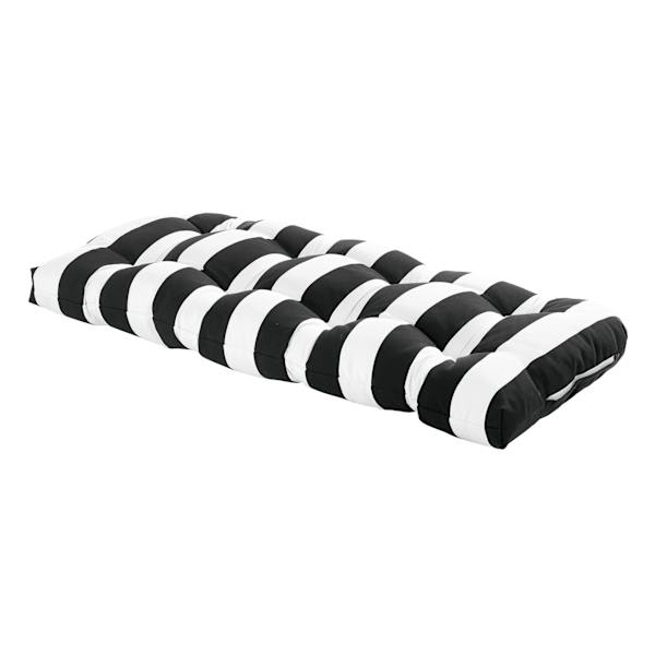 Providence Black Awning Striped Outdoor Wicker Settee Cushion