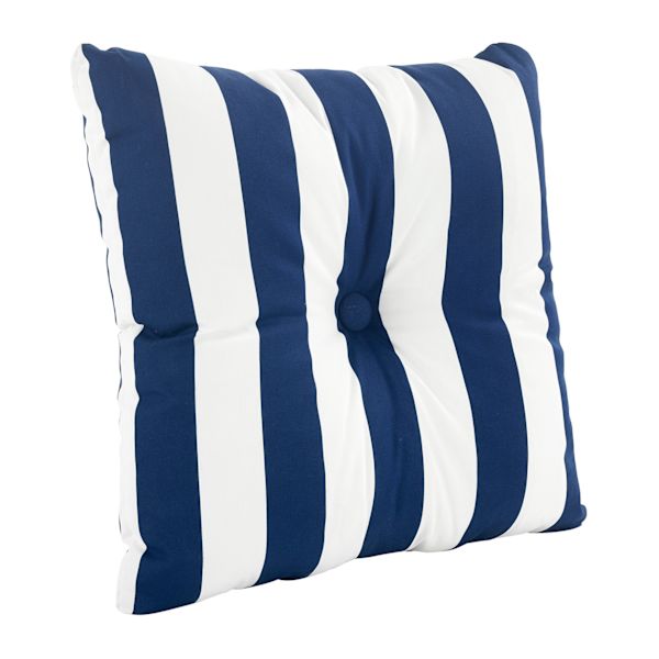 Providence Navy Blue Awning Striped Outdoor Tufted Back Cushion