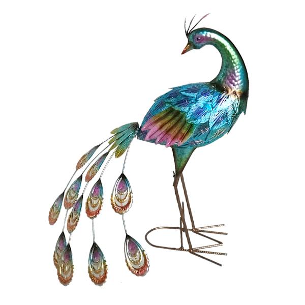 LED Metal Peacock Outdoor Garden Statue with Timer, 23"
