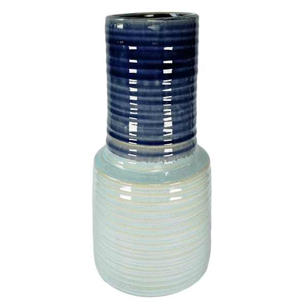 Ty Pennington Blue Reactive Glaze Ribbed Ceramic Vase, 13"