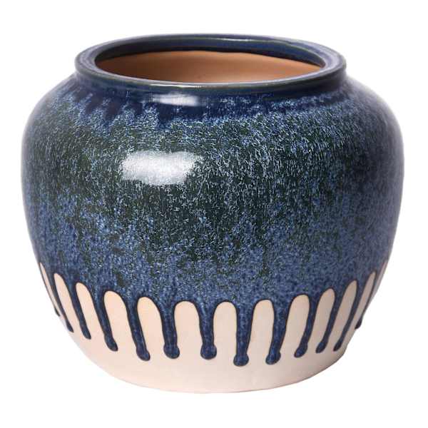 Ty Pennington Blue Reactive Glaze Drip Ceramic Vase, 9"