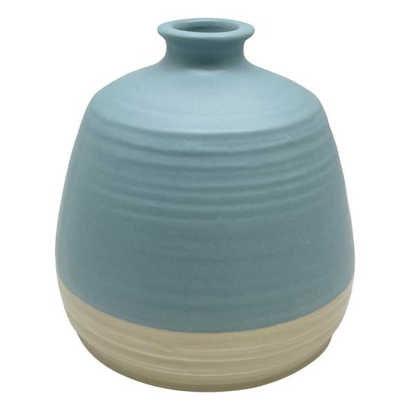 Found & Fable Blue & Tan Wide Bottle Ceramic Vase, 5.5"