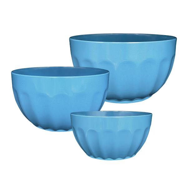 Set of 3 Melamine Mixing Bowls, Blue