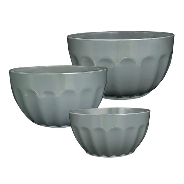 Set of 3 Melamine Mixing Bowls, Grey