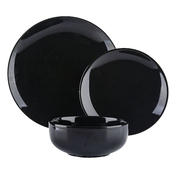 12-Piece Stoneware Dinnerware Set, Black