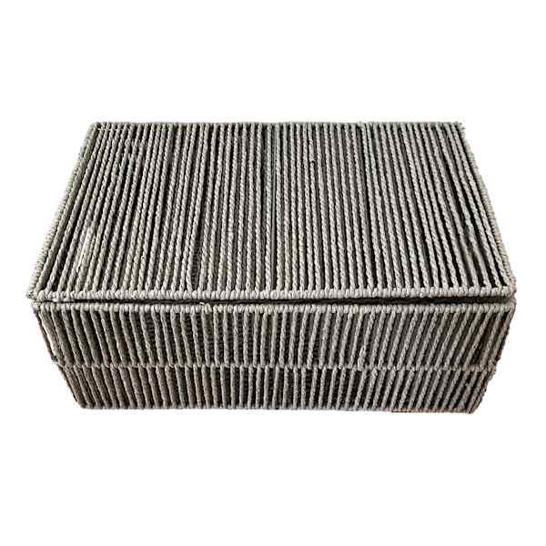 Grey Paper Rope Storage Basket with Lid, Medium