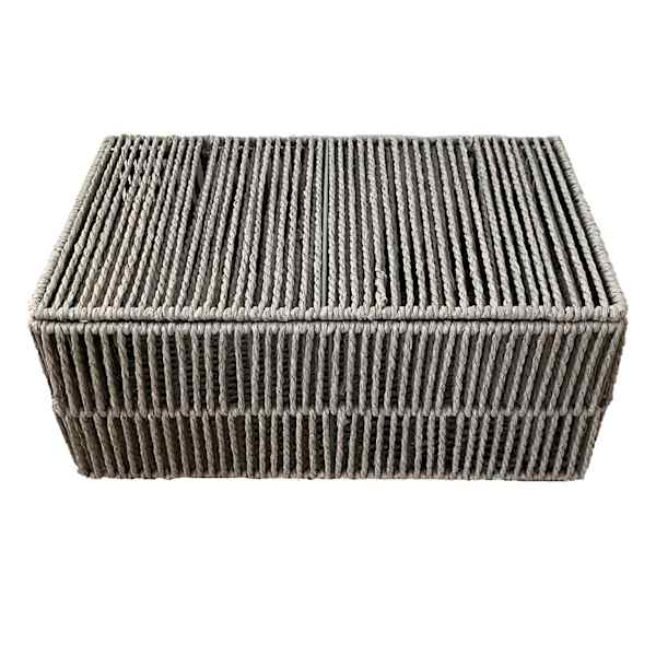 Grey Paper Rope Storage Basket with Lid, Small