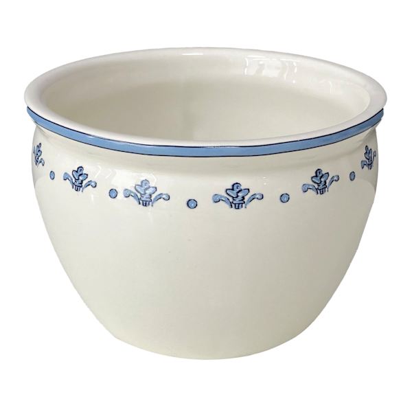 Willow Crossley White Ceramic Vase with Blue Printed Boarder, 6"