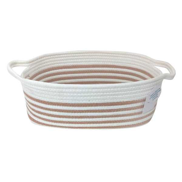 Glam Tan Striped Rectangle Storage Bin, Large