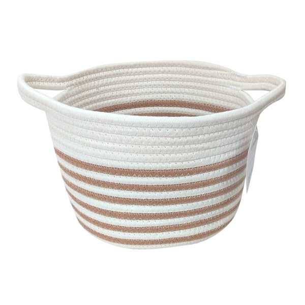 Glam Tan Striped Tall Round Storage Bin, Medium