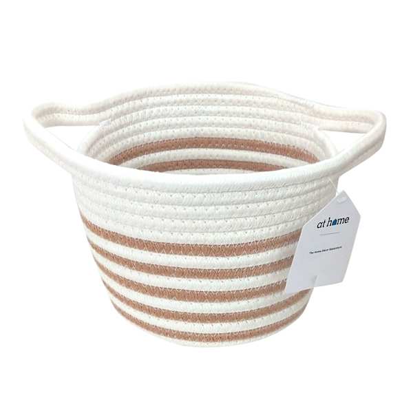 Glam Tan Striped Tall Round Storage Bin, Small