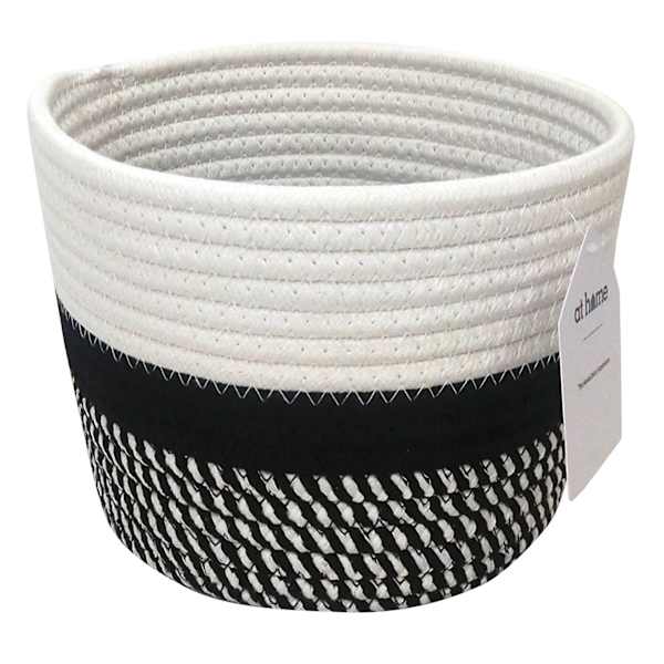 Marly Black Striped Round Storage Basket, Small