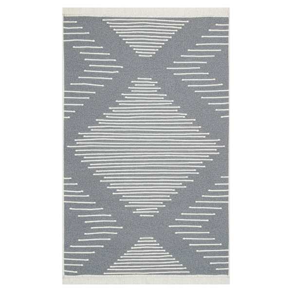 (D586) Arya Grey Diamond Design Washable Accent Rug, 3x5