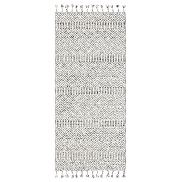 (E464) Found & Fable Soho Grey Tasseled Accent Rug, 3x5