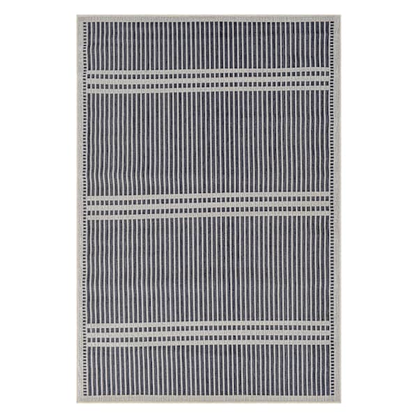 (E467) Honeybloom Terrace Blue Striped Area Rug, 8x10