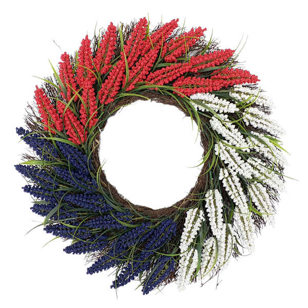 Patriotic Red, White & Blue Heather Floral Wreath, 22"