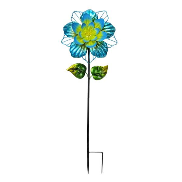 Blue Metal Flower Yard Stake, 31.8"