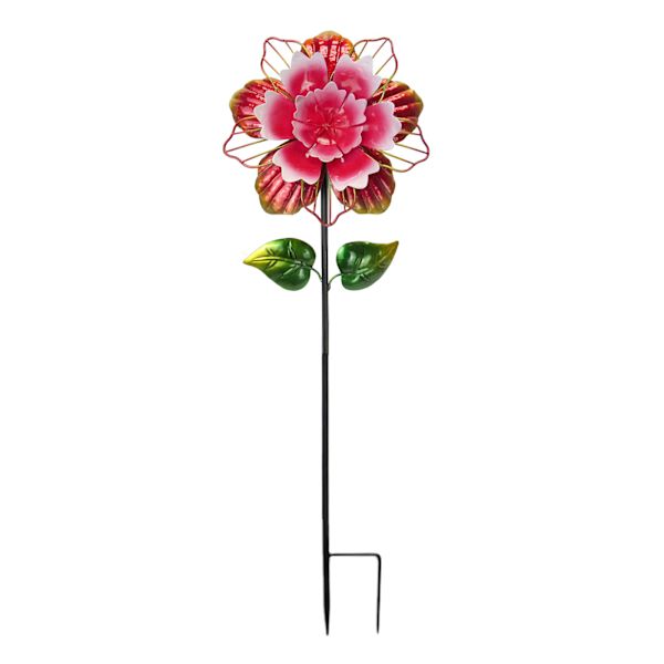 Red Metal Flower Yard Stake, 31.8"