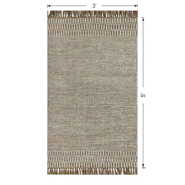 (B685) Tracey Boyd Natural Dunne Fringe Accent Rug, 3x5