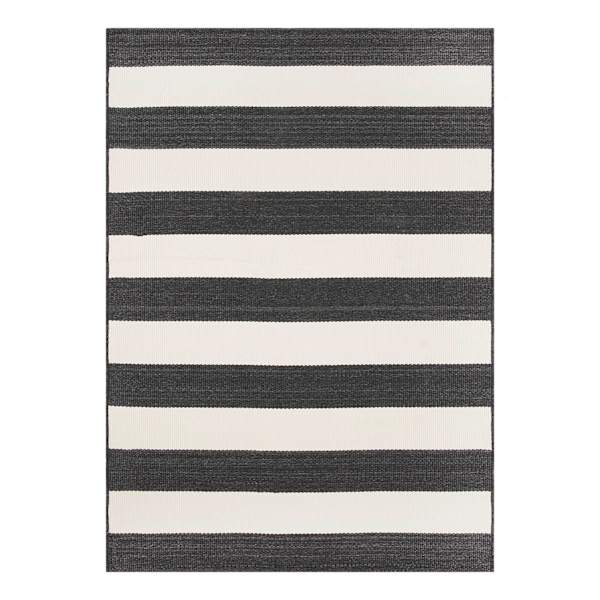 (E323) Asbury Black & White Striped Indoor & Outdoor Area Rug, 5x7