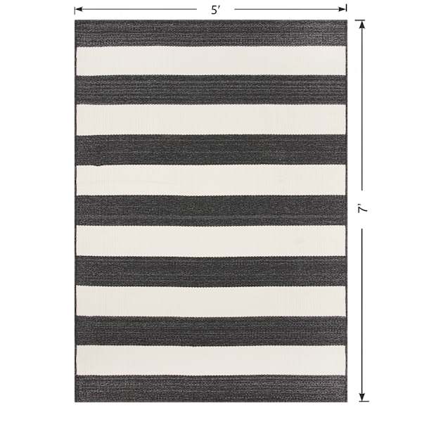 (E323) Asbury Black & White Striped Indoor & Outdoor Area Rug, 5x7