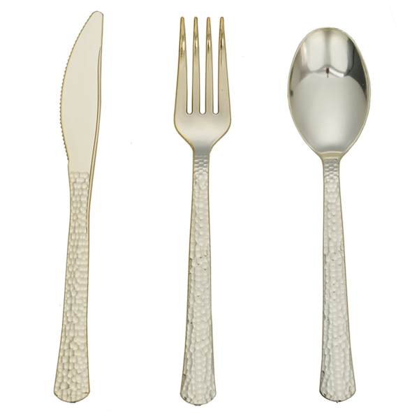 Set of 96 Hammered Gold Cutlery Set