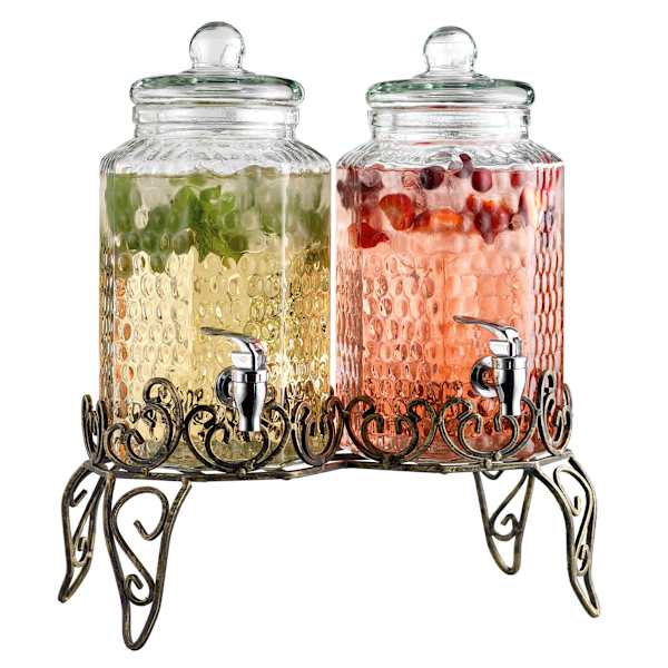 Dual Hammered 1-Gallon Beverage Dispenser with Stand