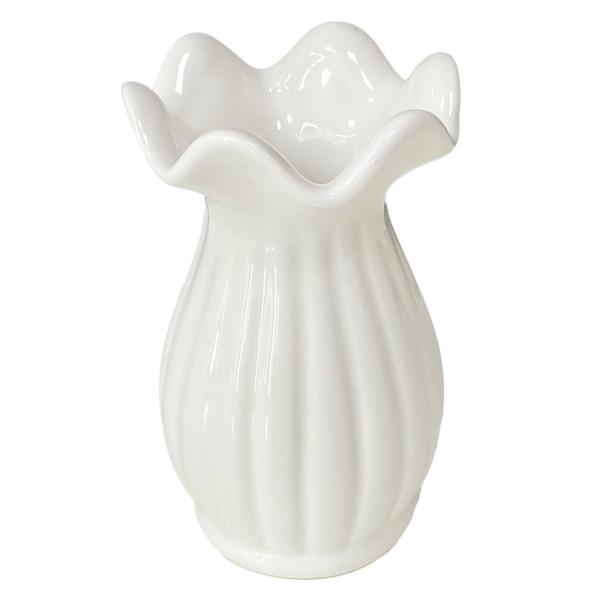 Willow Crossley White Ribbed Pie Crust Rim Ceramic Vase, 5"