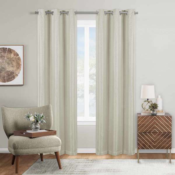 Honeybloom Cameron Ivory Herringbone Blackout Curtain Panel, 84"