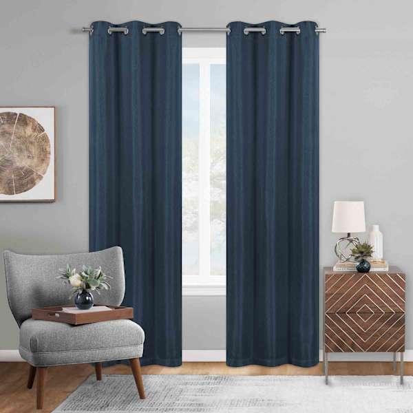 Honeybloom Cameron Navy Herringbone Blackout Curtain Panel, 84"