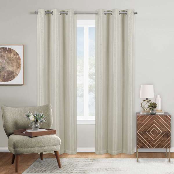 Ivory Herringbone Blackout Curtain Panel, 95"