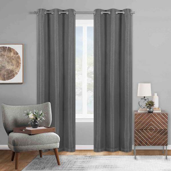 Platinum Grey Herringbone Blackout Curtain Panel, 95"